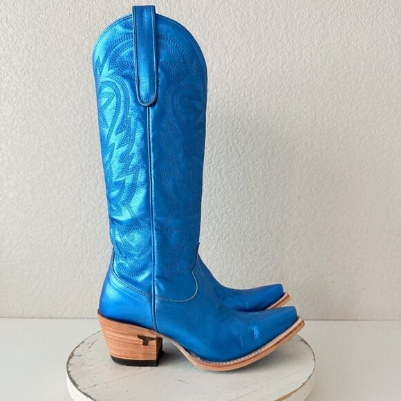 Lane SMOKESHOW Womens Cowboy Boots 6.5 Metallic Blue Western Cowgirl Mid Calf - Picture 2 of 11
